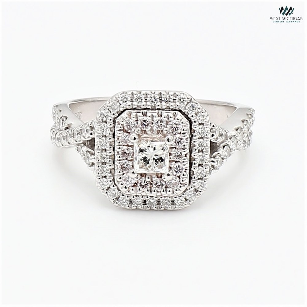 Emerald shaped  Diamond Frame Engagement Ring  R11639