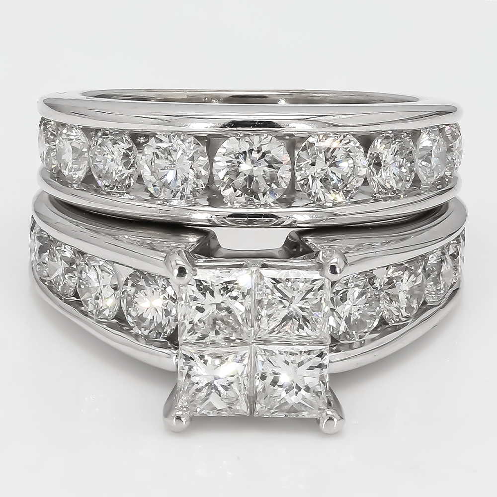 14K White Gold Bridal Ring Set| 3.50 CT TDW| 13.20 Grams| 5.5" Size- R13479