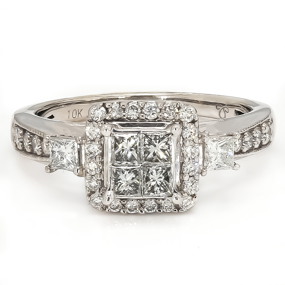 10K White Gold Diamond Engagement Ring| 1.00 CT TDW| 3.8 Grams| Size 7"- R14222