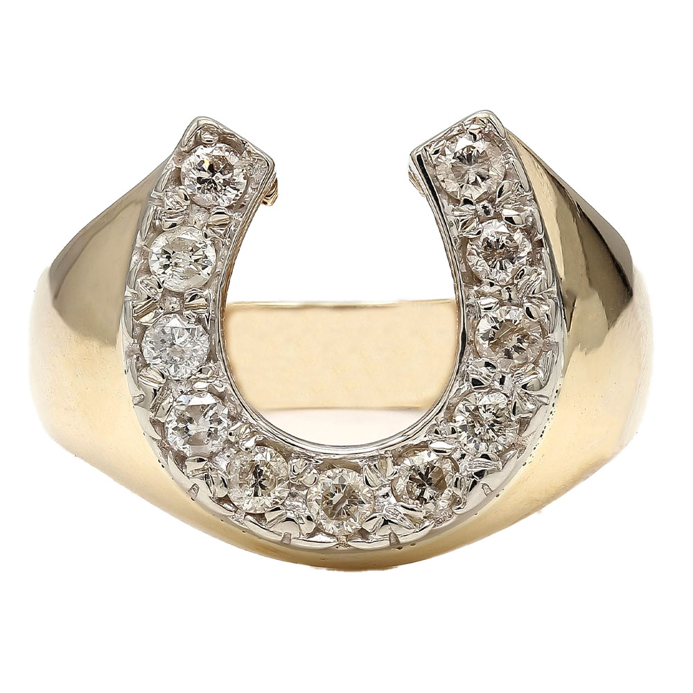 10K Yellow Gold Diamond Horseshoe Men's Ring| 0.75 CT TDW| 9.7 Grams ...