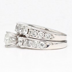 14K White Gold Diamond Bridal Ring Set| 0.75 CT Center| 3.10 CT TDW| 11.80 Grams| Size 5.5"- R13711