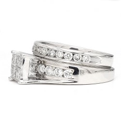 14K White Gold Diamond Bridal Ring Set| 1.50 CT TDW| 9.5 Grams| Size 7.5"- R13745