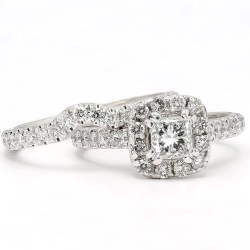 14K White Gold Diamond Bridal Ring Set| 0.50 CT Center| 1.50 CT TDW| 6.00 Grams| Size 5"- R13505