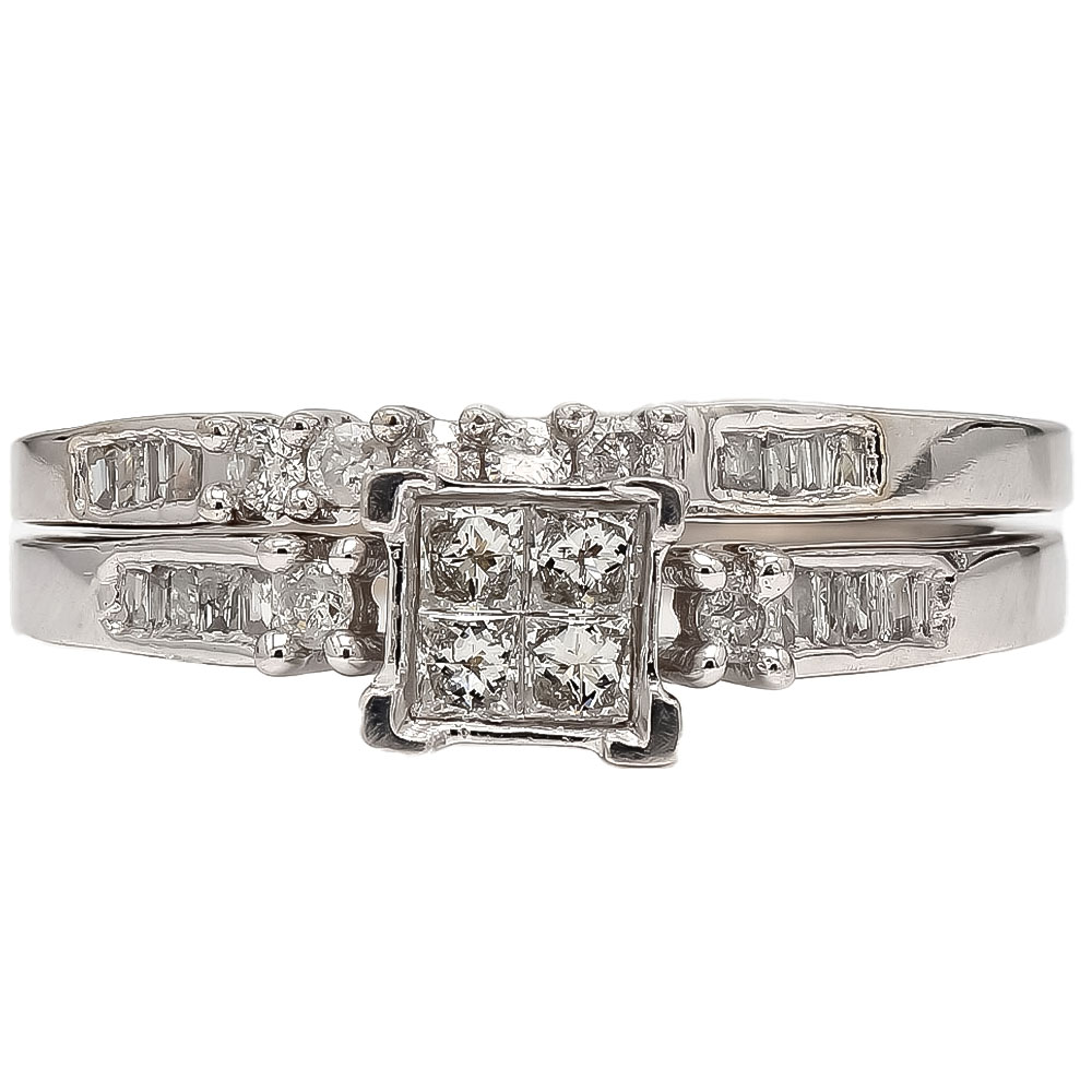 10K White Gold Diamond Bridal Ring Set| 0.40 CT TDW|  2.9 Grams| Size 7.0"- R6242A