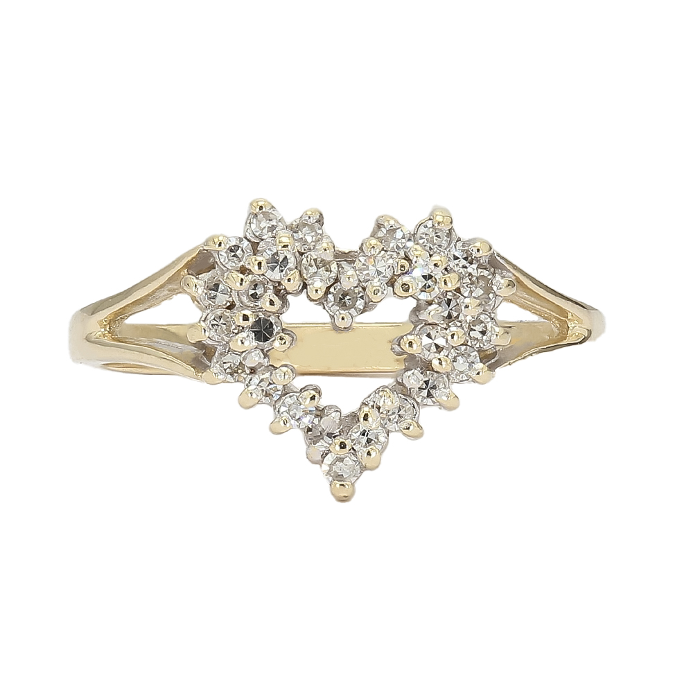 10K Yellow Gold Diamond Heart Ring| 2.70 Grams| 0.25 CT TDW| Size 6"- R012423