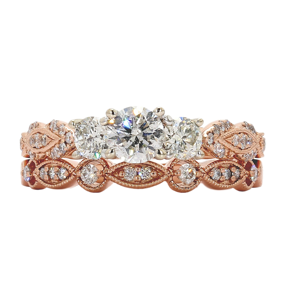 Rose Gold Diamond Bridal Ring Set In 14K| CT DW| Grams